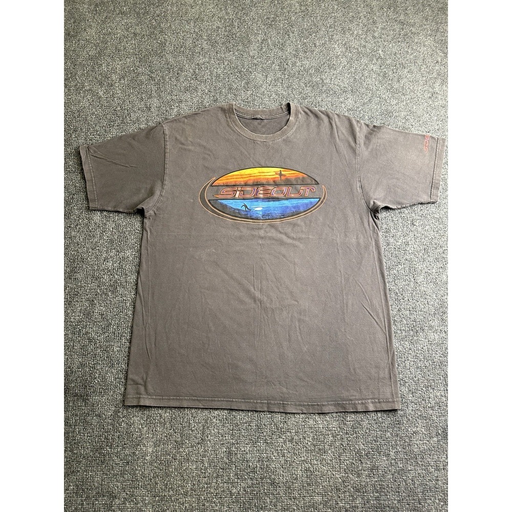 Mens Vintage Sideout Surf Graphic Faded Gray T-Shirt 90s Style, Size XL